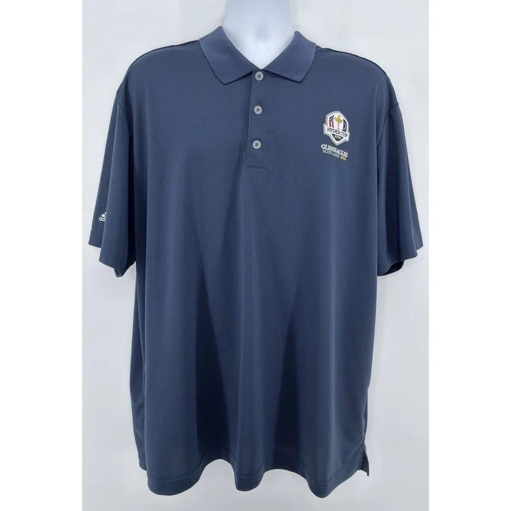 Ryder Cup 2014 Adidas Golf Polo Men 2XL Blue Gleneagles Scotland